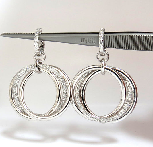 1.26ct NATURAL ROUND DIAMONDS DANGLE ROLLING RINGS EARRINGS 14KT LARGE *v