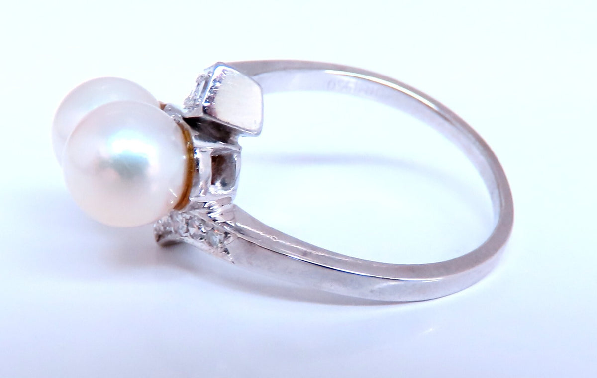 6.5mm Natural White Cultured Pearl Diamonds Rings 14kt *v