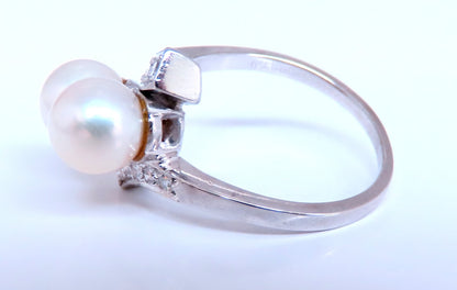 6.5mm Natural White Cultured Pearl Diamonds Rings 14kt *v