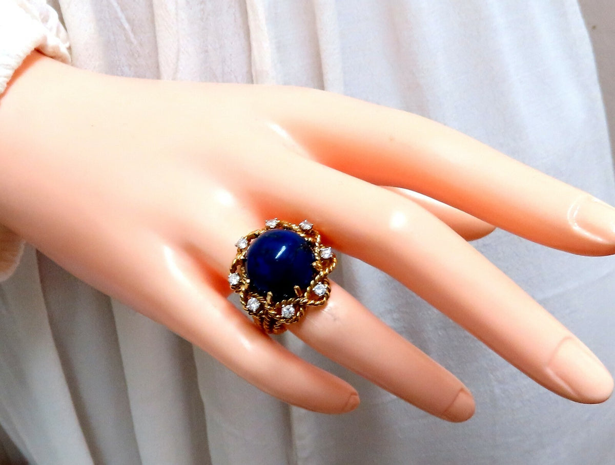 GIA Certified Natural Lapis Diamond Clip Earrings & Ring 18kt *v