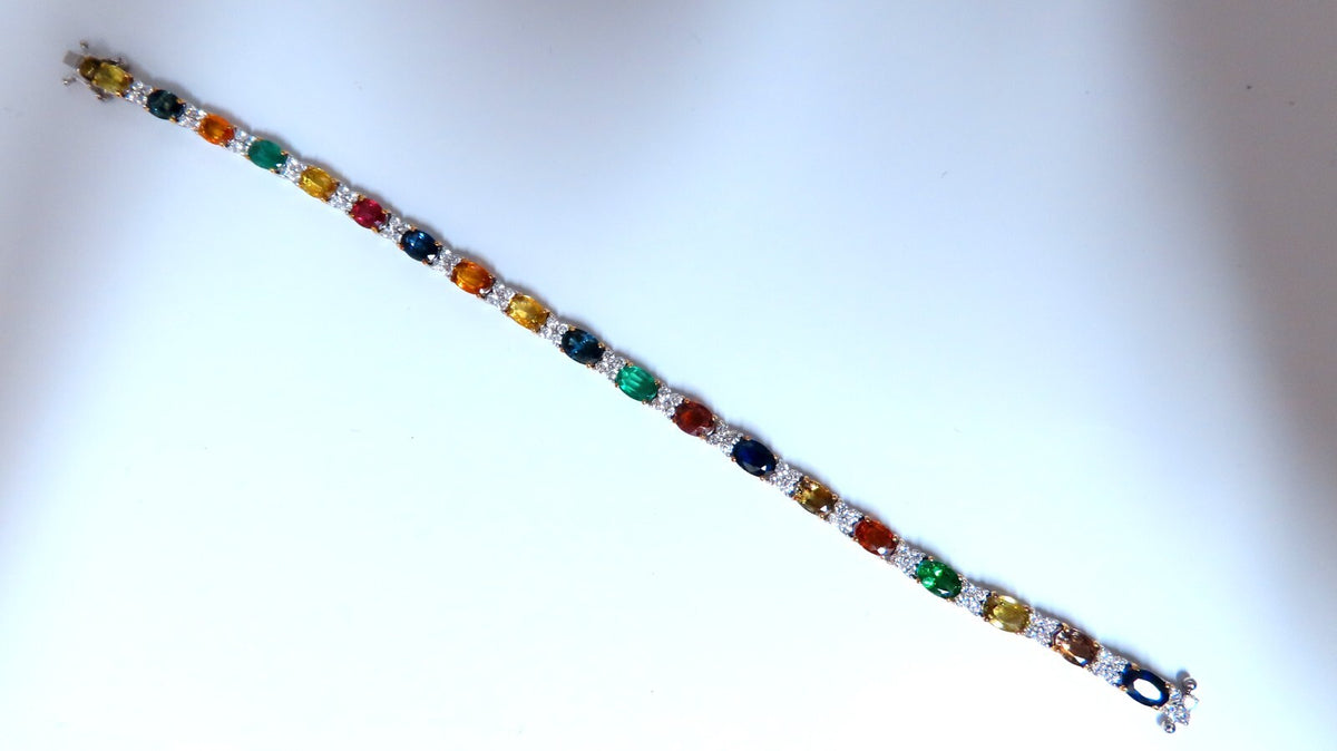 10ct Natural Sapphire Emerald Green Garnet Diamond Tennis Bracelet 14kt gold *v