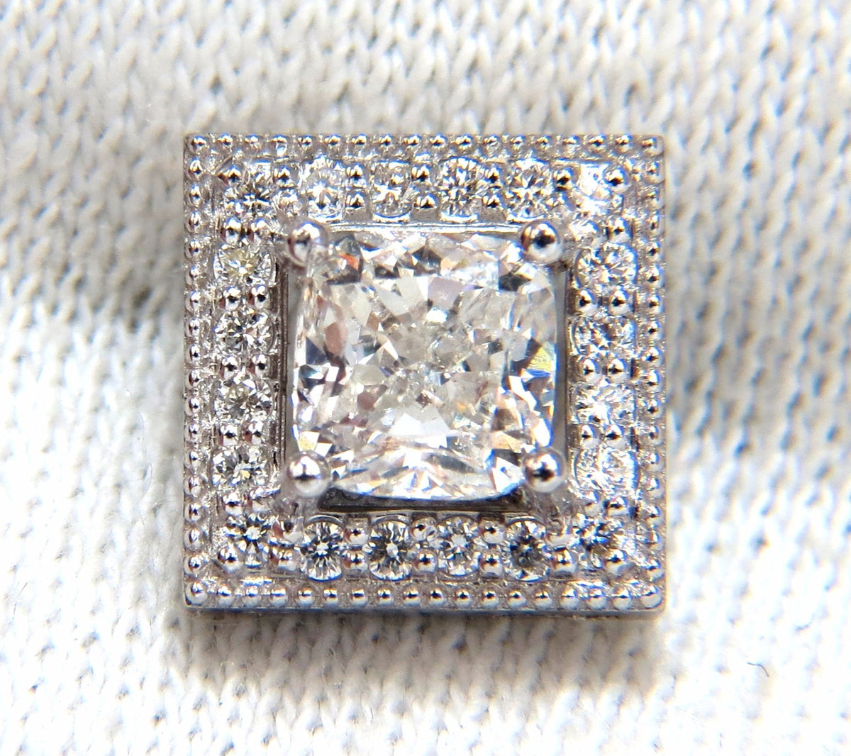 GIA Certified 1.00ct 1.01ct Square Halo Cushion cut diamond stud earrings 14k *v
