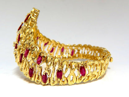 6.00ct Natural Ruby Diamond Coral Patina Chevron Cuff Bracelet 18 Karat *v