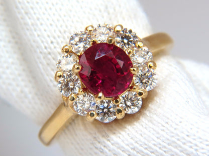 GIA Certified 1.54ct oval cut red natural ruby .88ct diamonds ring 18kt *v