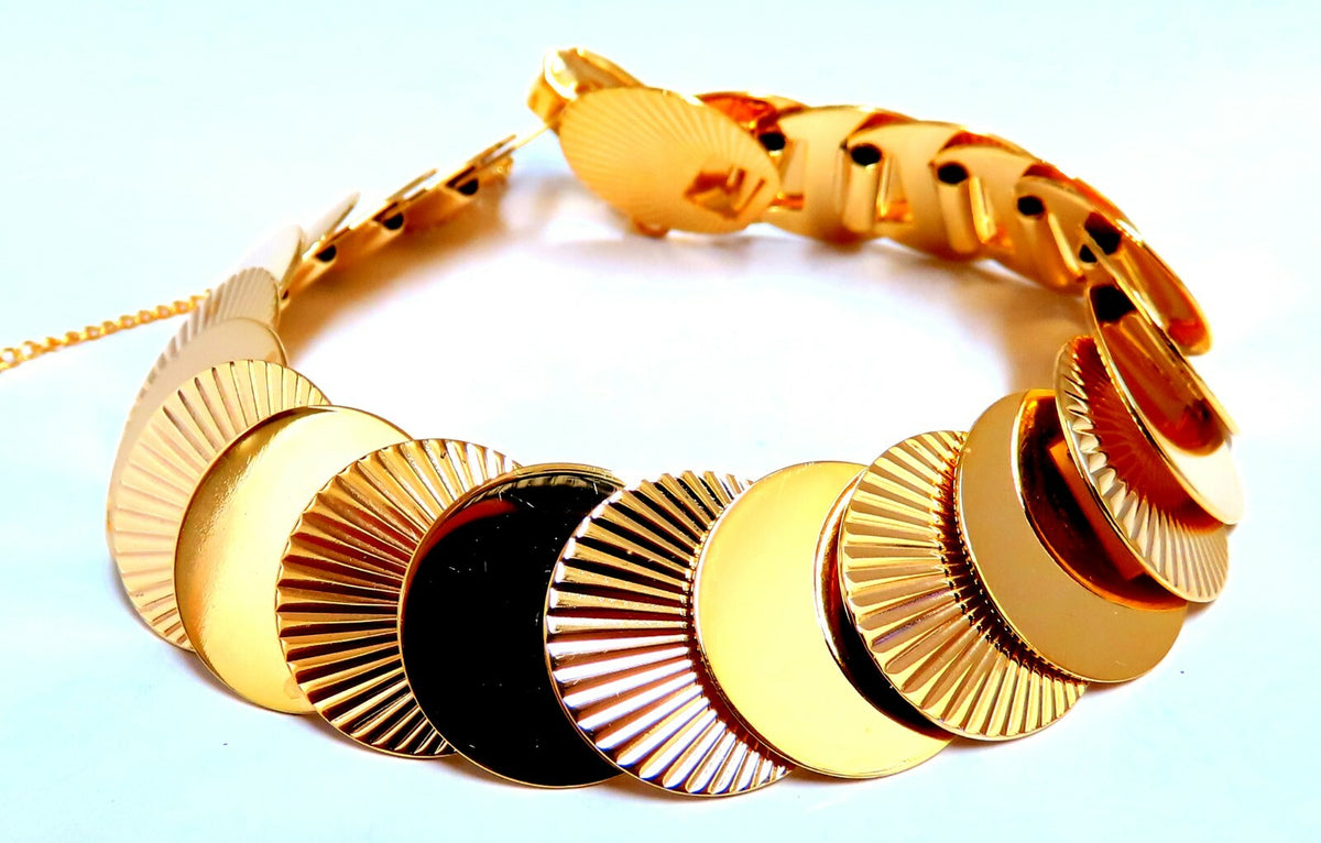 Vintage Circular Disc & Ray Link Bracelet 14kt Gold *v