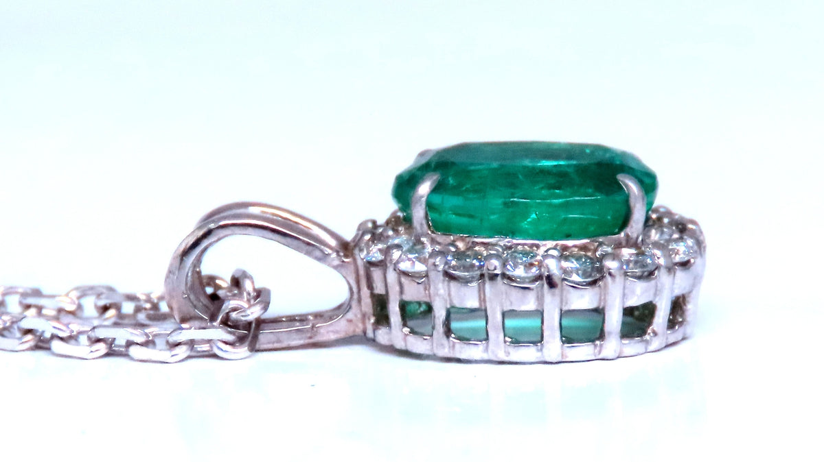 3.24ct Natural Oval Emerald Classic Cluster Necklace 14kt gold 12389 *v