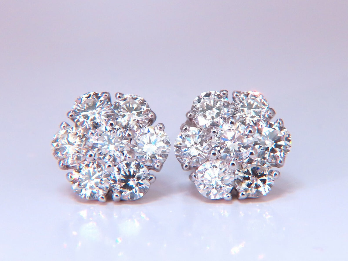 3.47ct. natural round diamond cluster earrings 14 karat floreta *v