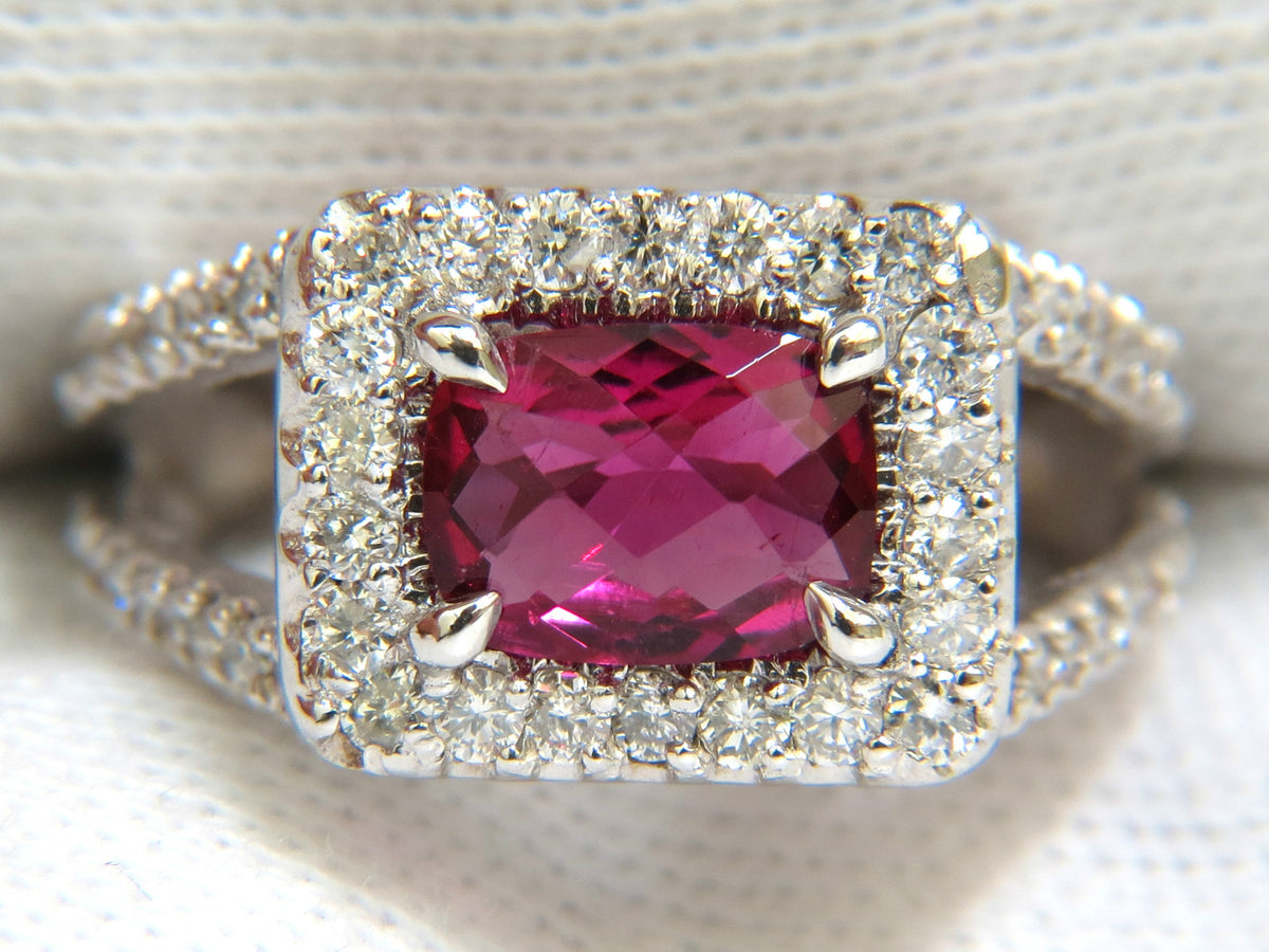 2.73CT NATURAL BRIGHT PINK TOURMALINE DIAMOND RING SPLIT SHANK 14KT *v