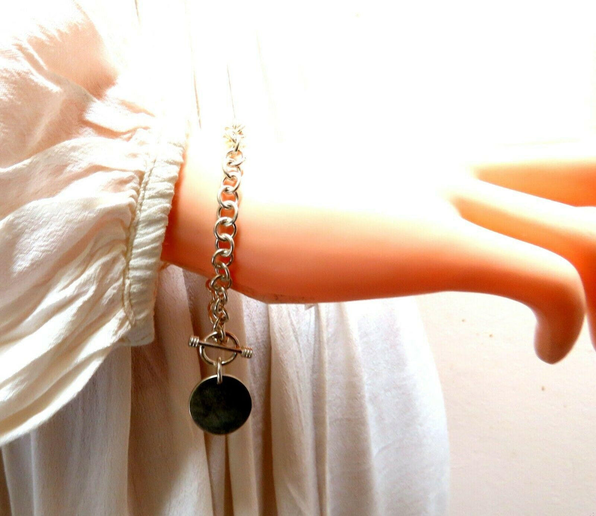 Sterling Silver Disc Toggle Charm Link Bracelet 11394 *v