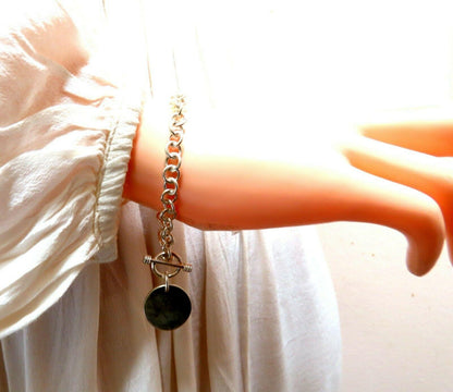 Sterling Silver Disc Toggle Charm Link Bracelet 11394 *v
