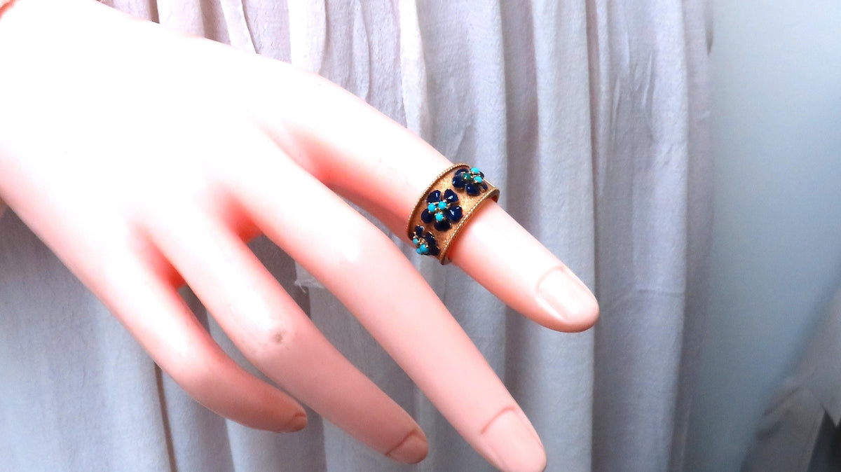 .50ct Natural Turquoise Blue Daisy Petal Vintage Ring 18kt Gold Ref 12300 *v
