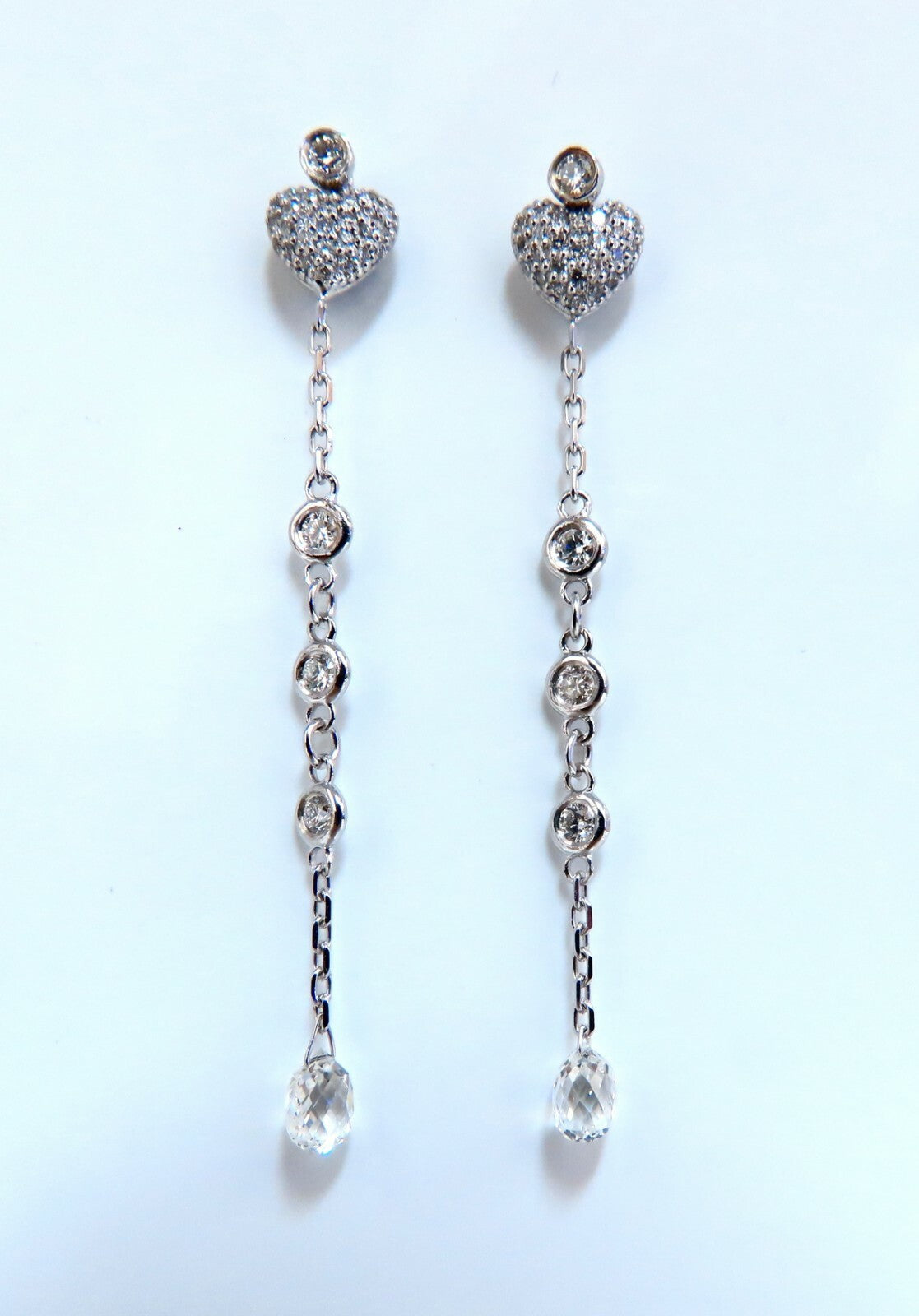 1.45ct Natural Briolette Diamonds Dangle Earrings 14 karat Jackets & Stud *v