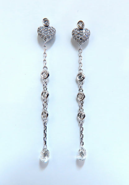 1.45ct Natural Briolette Diamonds Dangle Earrings 14 karat Jackets & Stud *v