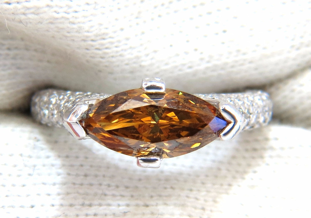 GIA certified 1.46ct Fancy Dark Yellow Brown Diamond Ring Platinum *v