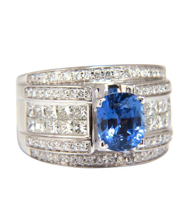 GIA Certified 3.75ct Natural Blue No Heat Sapphire Diamonds Ring Multi Row *v