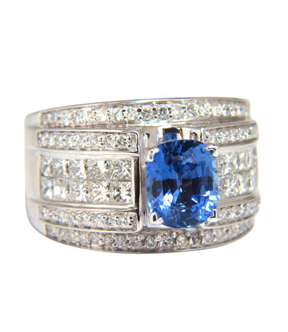 GIA Certified 3.75ct Natural Blue No Heat Sapphire Diamonds Ring Multi Row *v