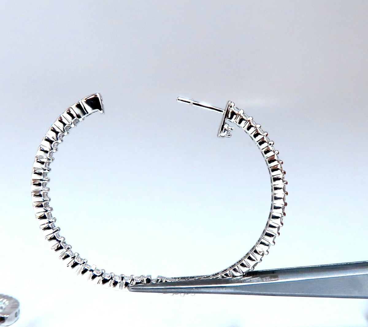 1.50ct Natural Diamond Hoop Earrings 14kt White Gold 1.35 inch *v