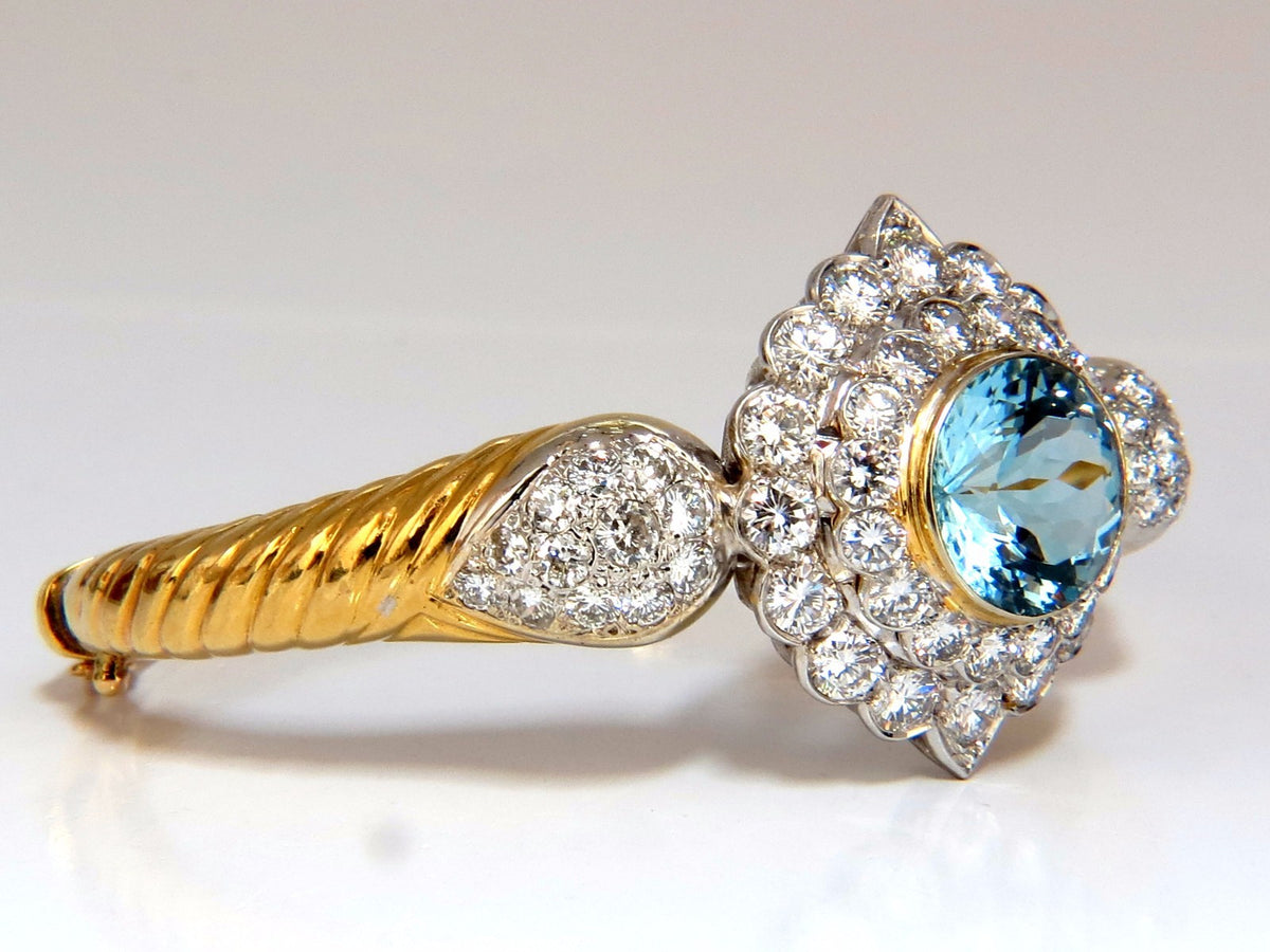 Aquamarine diamonds bangle bracelet 18kt 15.50ct  Natural Italian Cluster *v