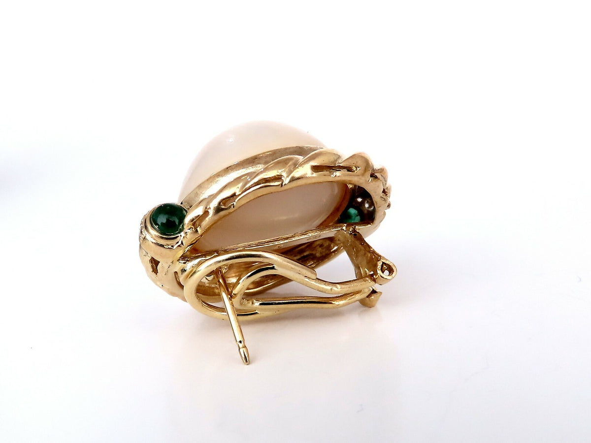 18.4mm Mabe Pearls .80ct emerald Clip Earrings 18kt Gold *v