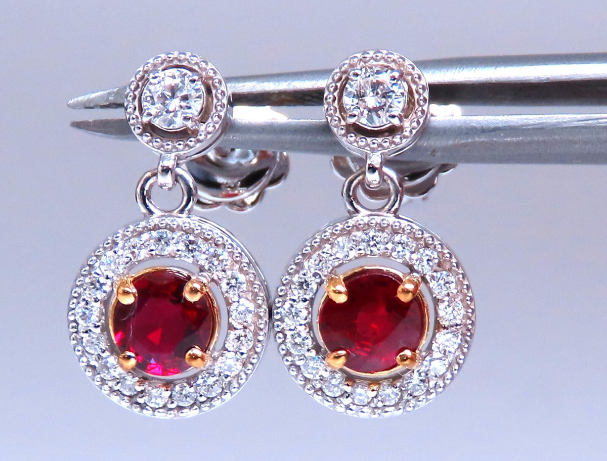 .95ct Natural Ruby Diamond Cluster Stud dangle earrings 14kt gold *v