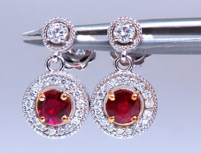 .95ct Natural Ruby Diamond Cluster Stud dangle earrings 14kt gold *v