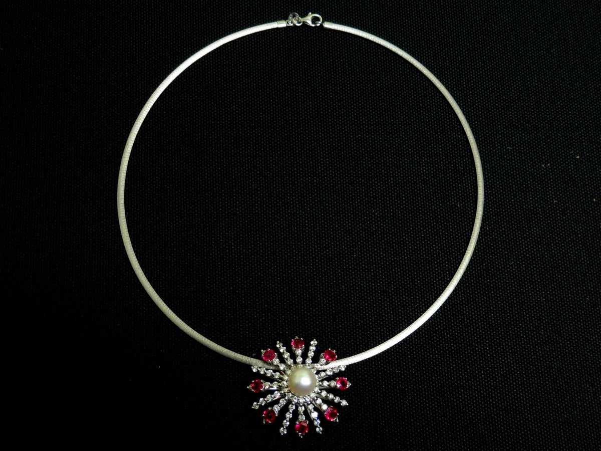 5.75CT NATURAL GEM RUBY DIAMOND 3D STAR BURST PEARL PENDANT *v