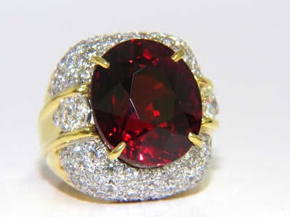 32.64ct GIA NATURAL RED SPESSARTITE GARNET DIAMONDS RAISED DOME RING 18KT *v