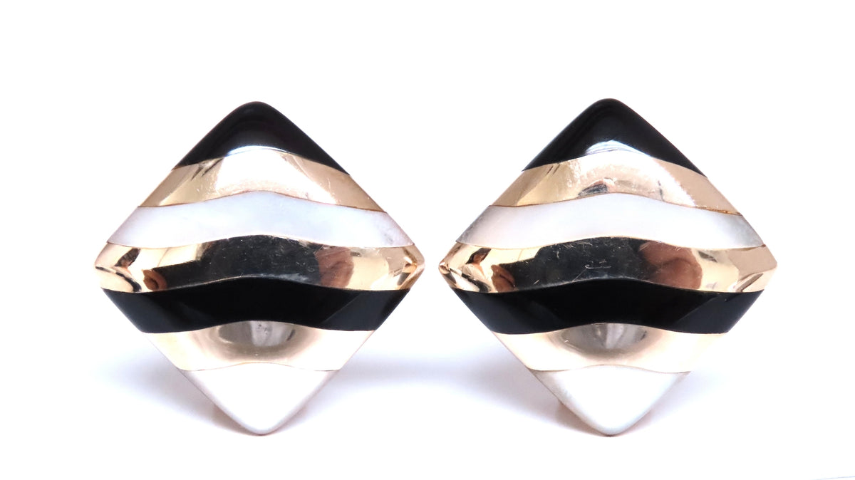Stripe Zebra Pattern Clip Earrings 14kt Onyx 12524 *v