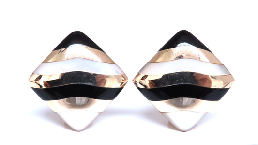 Stripe Zebra Pattern Clip Earrings 14kt Onyx 12524 *v