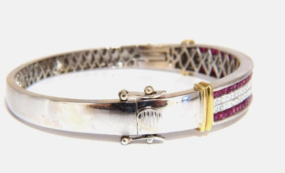 5.30ct natural princess cut ruby diamonds bangle bracelet 18kt gold 12242 *v