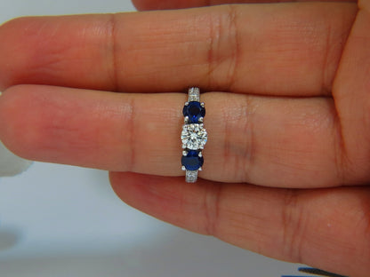 1.85ct NATURAL BLUE SAPPHIRE DIAMONDS RING 14KT CLASSIC THREE BEAD SET *v