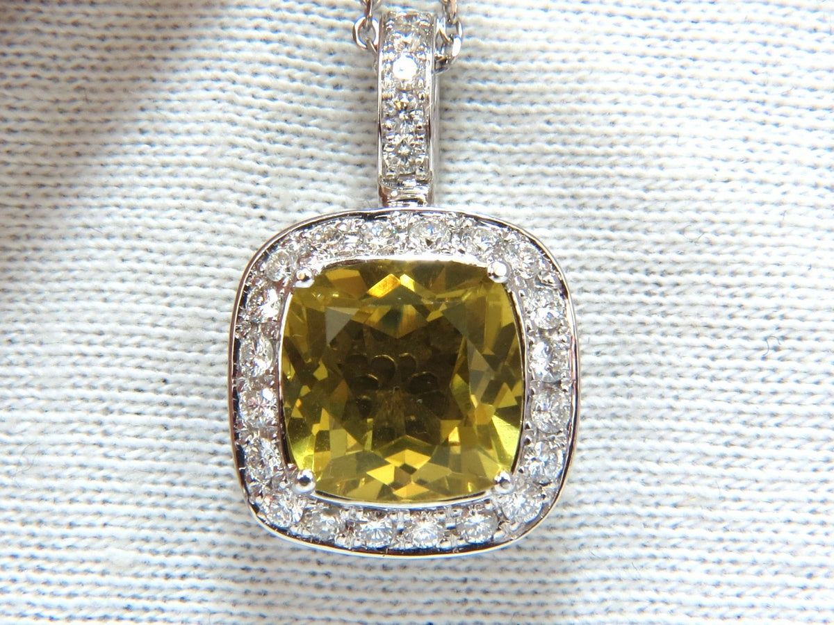 5.85ct natural cushion brilliant yellow quartz diamond pendant square halo *v