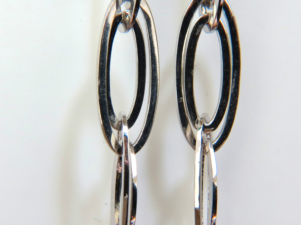 14KT GOLD .46CT ELONGATED OVALS DIAMOND DANGLE EARRINGS HINGED *v