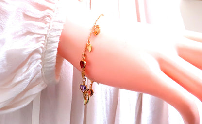 Garnet Amethyst Citrine Heart Dangle Bracelet 14kt 12461 *v