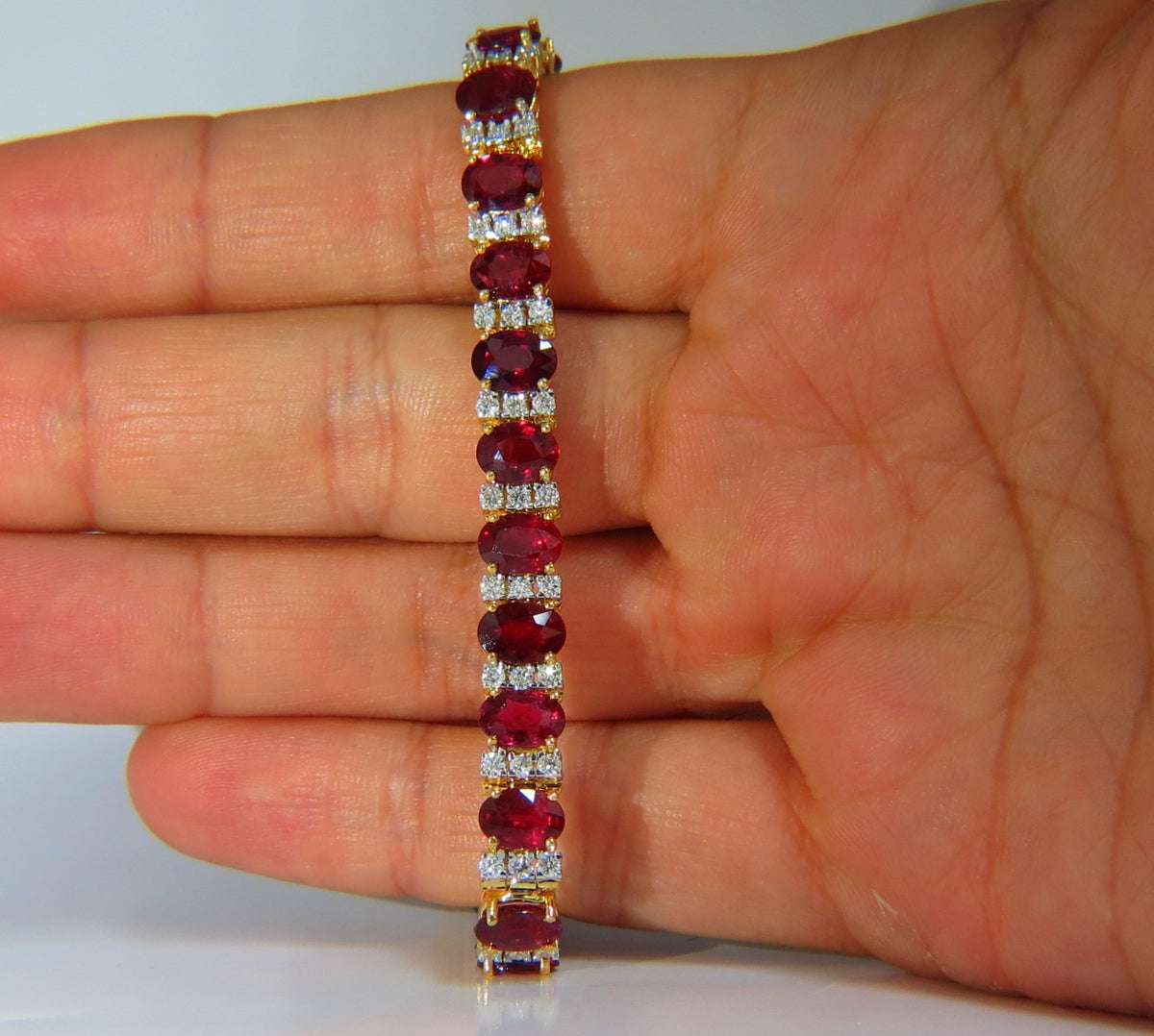 21.86ct NATURAL FINE VIVID RED RUBY DIAMONDS TENNIS BRACELET CLASSIC 14kt *v