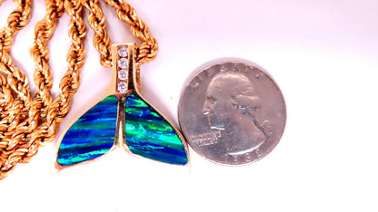 Opal Large Whale Tale Rope Chain Necklace 14kt Gold 12513 *v