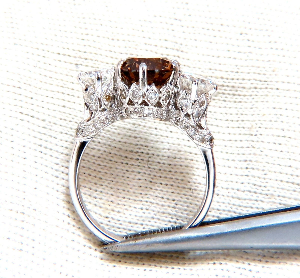 GIA certified 3.64ct Fancy Brown Orange Diamond ring 18 Karat Three Stone *v