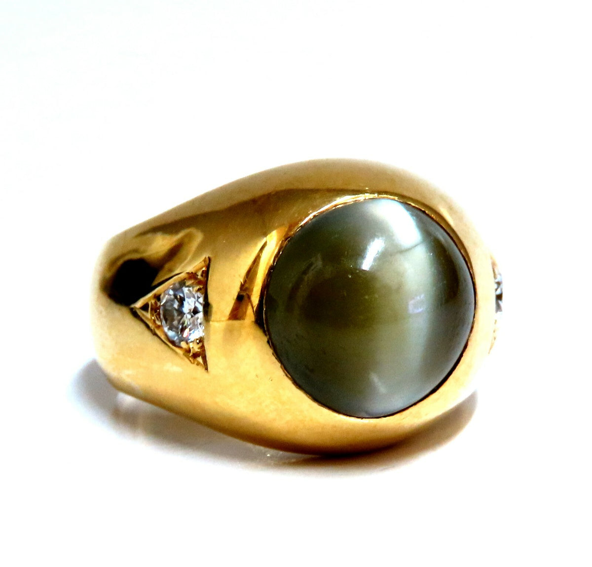 GIA Certified Natural Chrysoberyl Cats Eye Mens Diamond Signet Ring 18kt *v