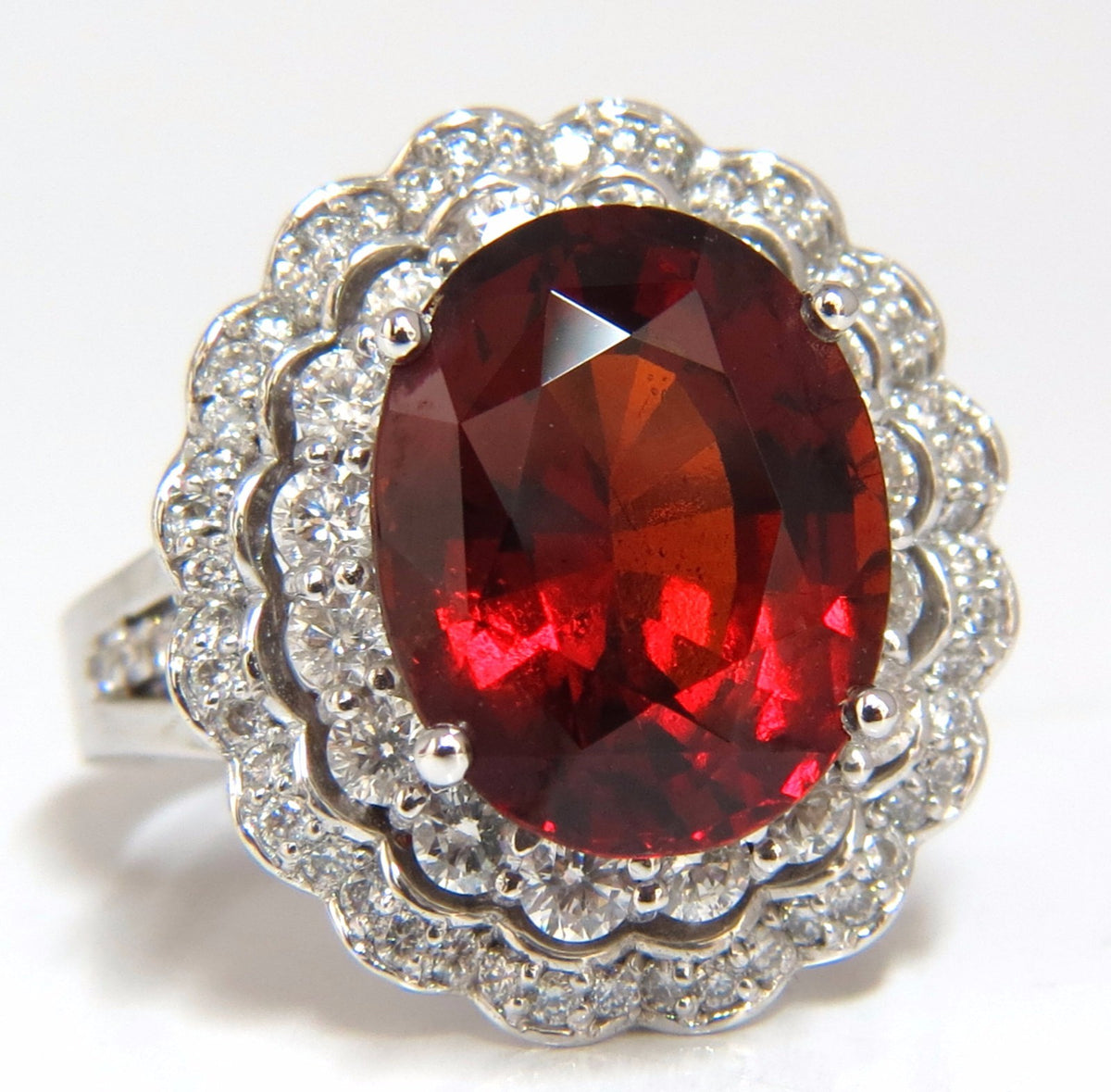 10.90ct Natural Hessonite Garnet Diamonds Ring 14kt Double Halo*v