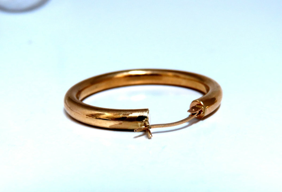 14Kt Gold Hoop Earrings Tubular Plain 1.46 inch diameter *v