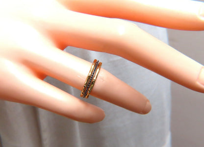 .40ct Natural Black Diamonds & Bamboo Deco Bands Stacking Rings 14kt gold *v