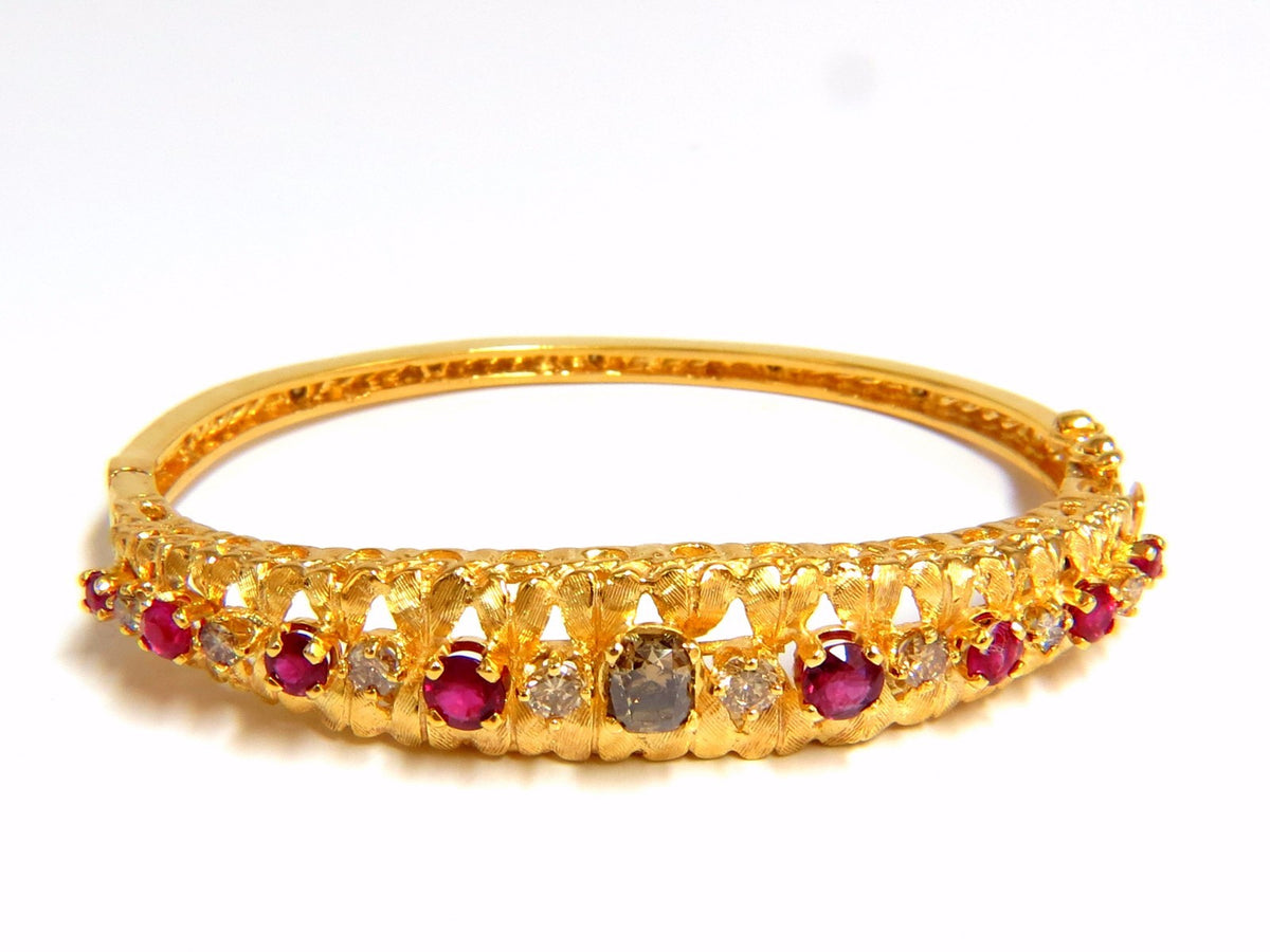 3.26CT NATURAL RUBY FANCY COLOR DIAMONDS BANGLE BRACELET EURO DECO 14kt *v