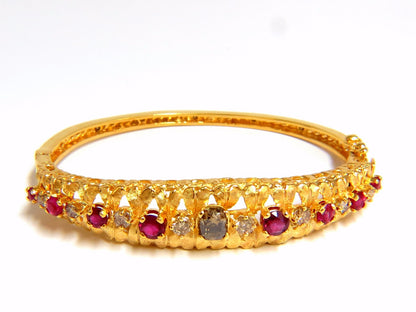 3.26CT NATURAL RUBY FANCY COLOR DIAMONDS BANGLE BRACELET EURO DECO 14kt *v