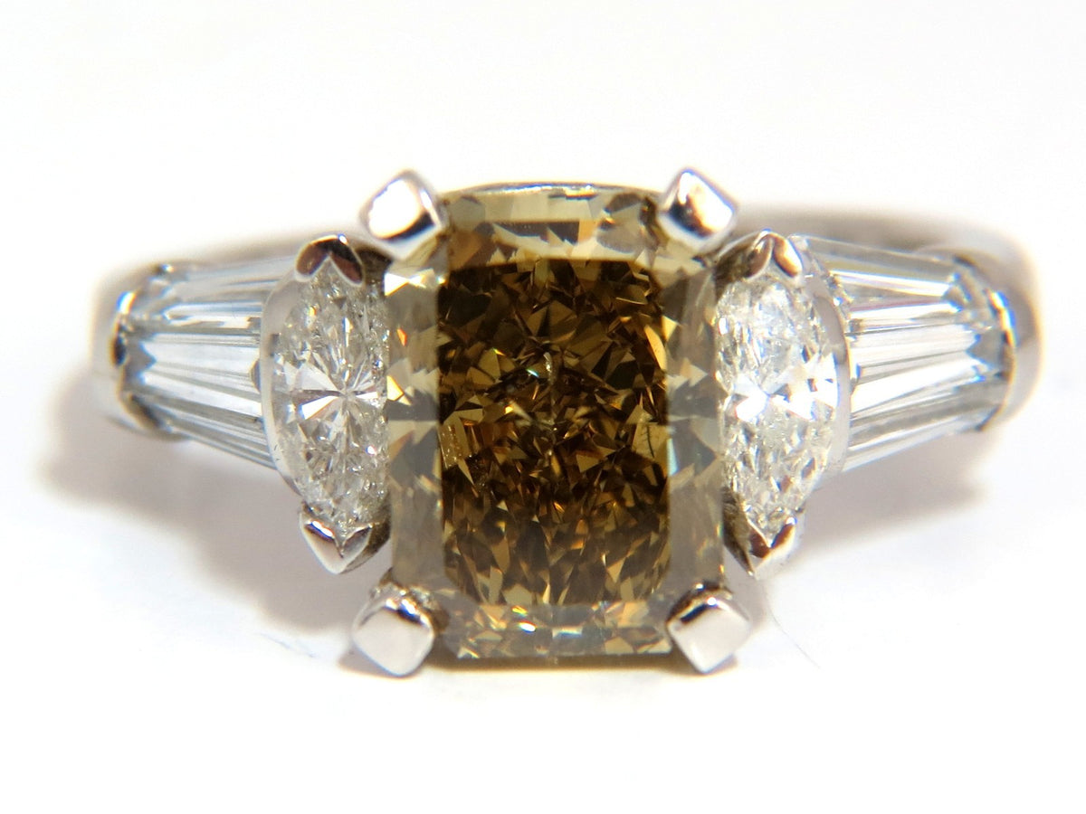 GIA 3.12ct. radiant fancy brown green yellow diamonds platinum ring *v