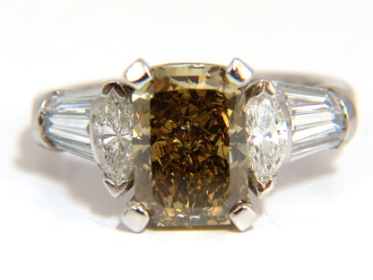 GIA 3.12ct. radiant fancy brown green yellow diamonds platinum ring *v