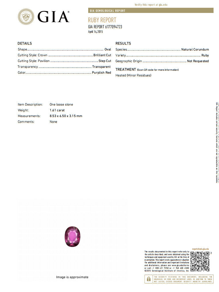 GIA Certified 1.61ct oval cut purple red ruby 1.01ct diamonds ring 18kt *v