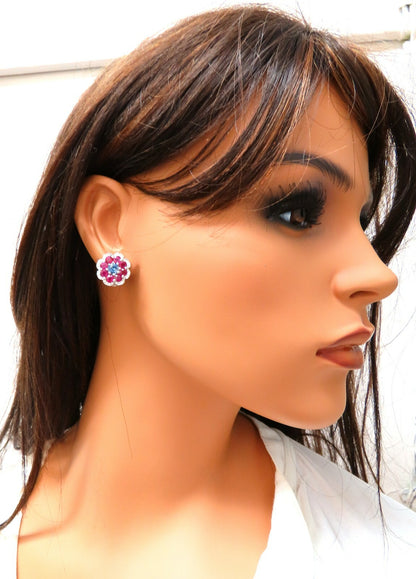 7.30Ct Natural Ruby Sapphire Diamond Cluster Earrings 14 Karat Clip Cocktail *v