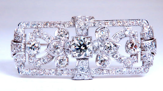 GIA Certified Natural Diamond Vintage Deco Pin Brooch Platinum 12418 *v