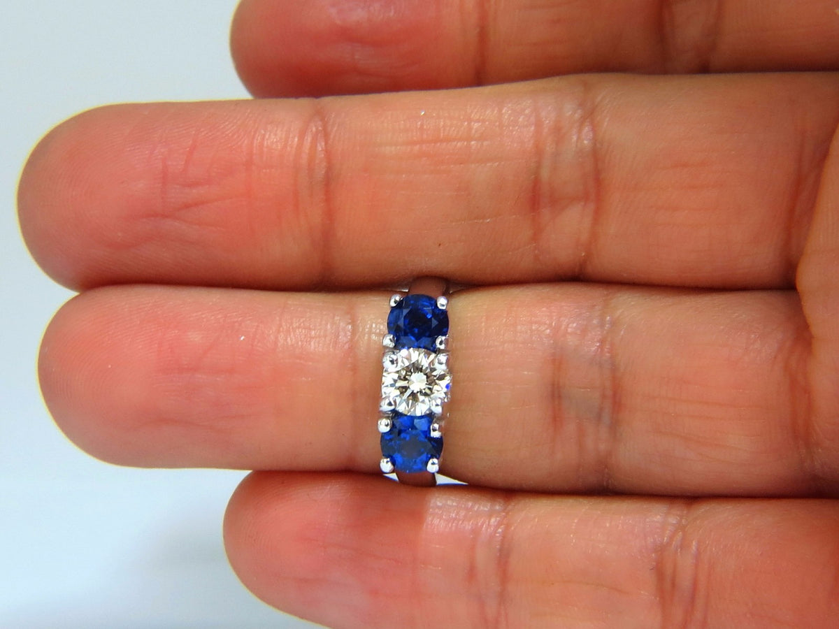 2.48ct natural sapphires diamond three stone ring 14kt royal blue *v