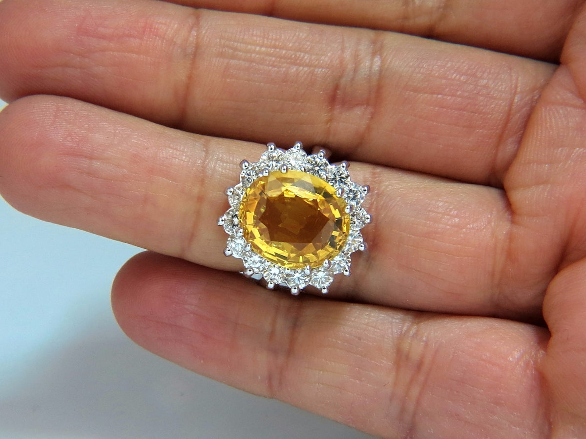 11.81ct Natural Yellow Sapphire diamonds ring 14kt Canary Bright *v